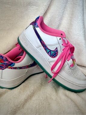 Nike Air Force 1 '07 LV8 GS Peace Love Basketball White Pink Multi Sneakers 4.5Y